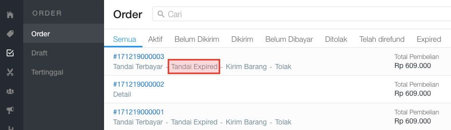 Cara menandai order menjadi expired