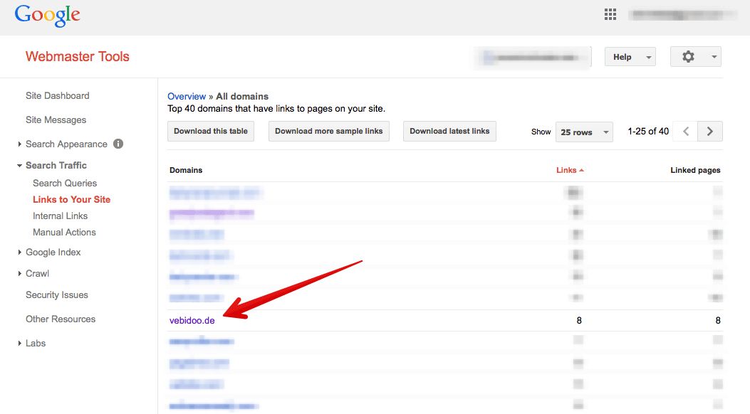 Daftar domain yang memiliki backlink ke website kita di Google Webmaster