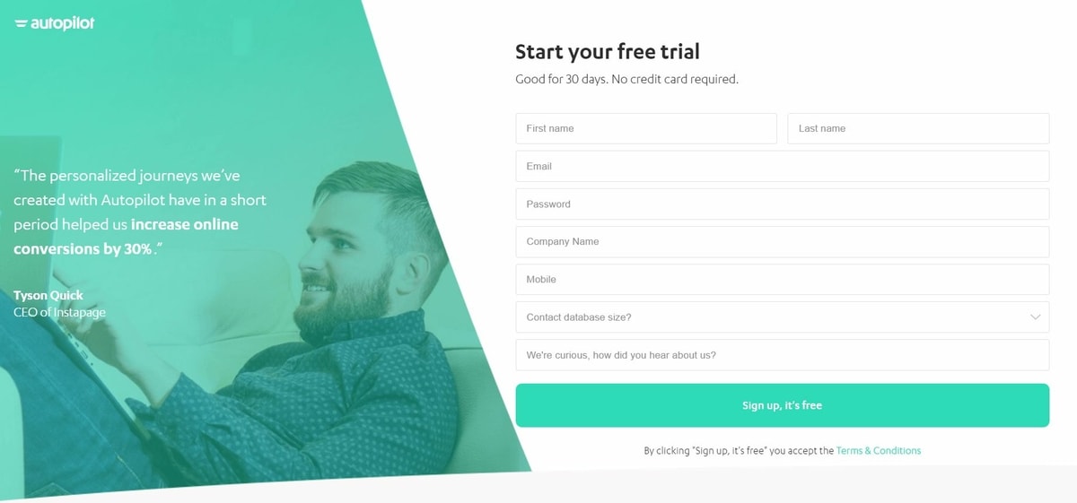 Landing page dari autopilot Landing page dari autopilot