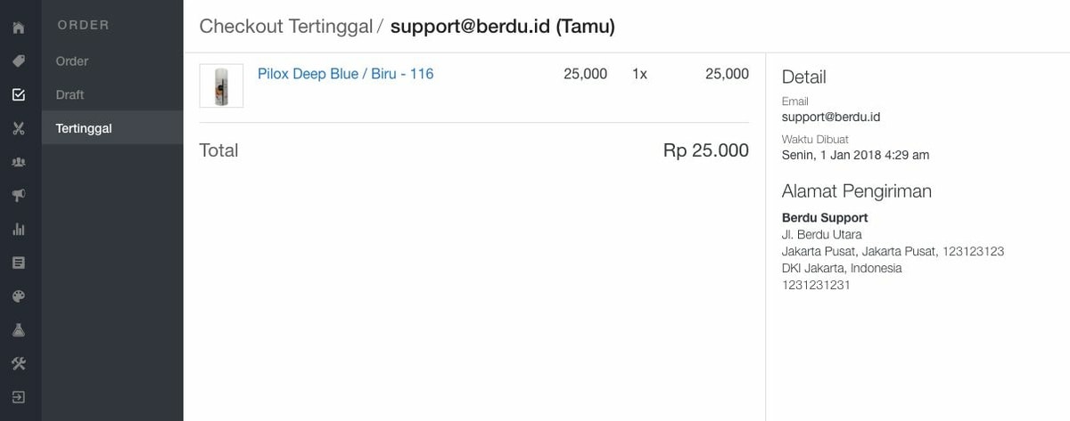 Detil data pembelian yang tertinggal
