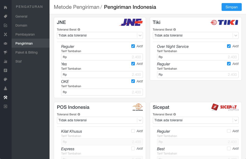 Pengaturan tolreansi berat pengiriman