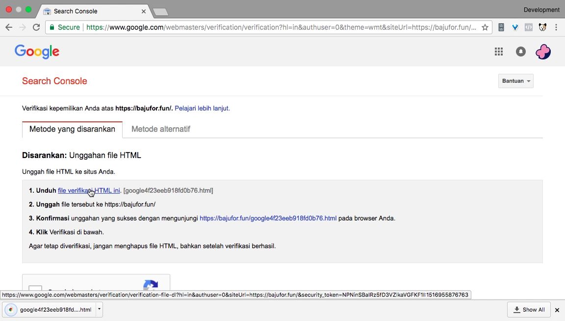 Mendownload file verifikasi HTML