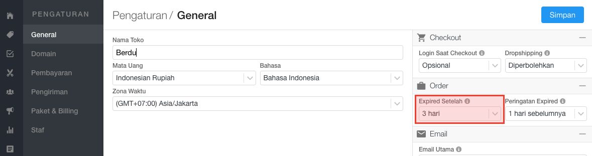 Letak pengaturan lama sistem menunggu pembayaran