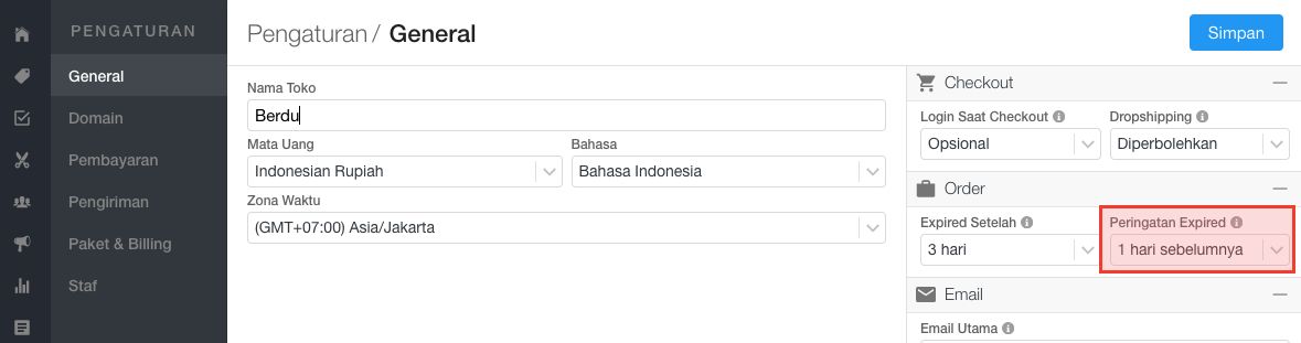 Letak pengaturan kapan emai peringatan akan dikirim