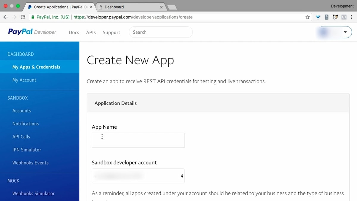 Create App, isi App Name sesuai nama tokomu