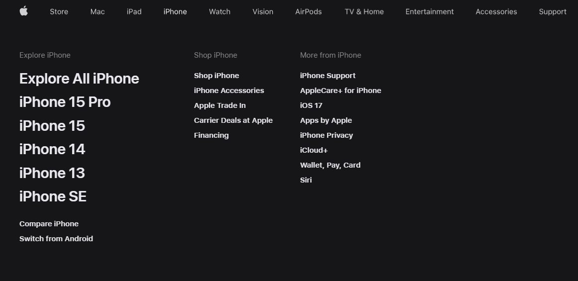 Contoh dropdown navigation menu
Gambar: Apple Contoh dropdown navigation menu
Gambar: Apple