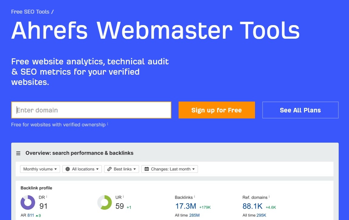 Ahrefs Webmaster Tools