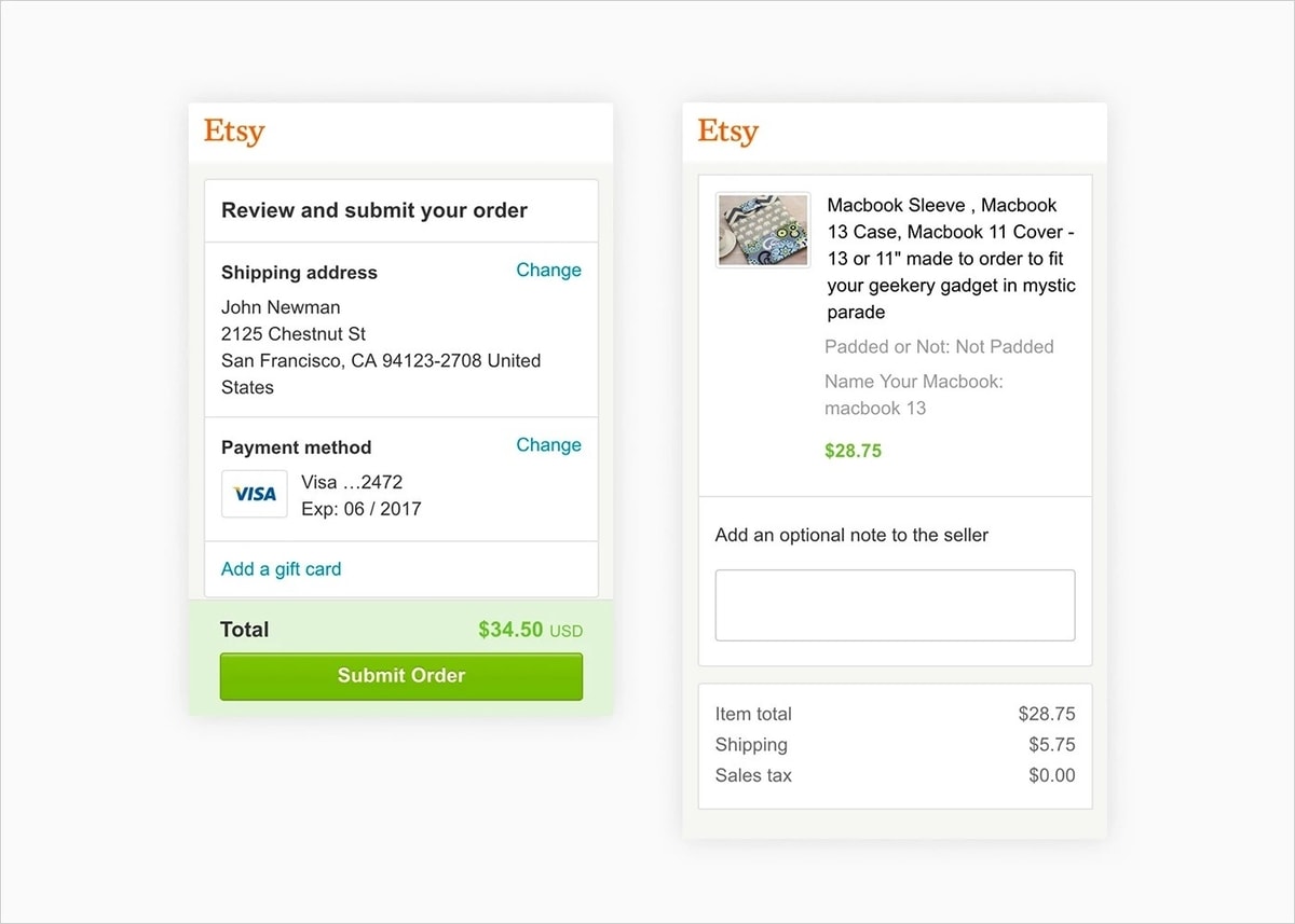 Desain fitur checkout mobile-friendly
Gambar: Etsy