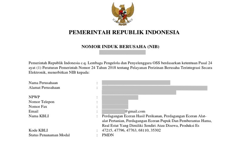Gambar: NIB (Nomor Induk Berusaha)